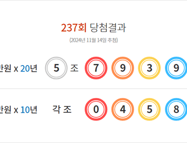 연금복권 237회 당첨결과 및 238회 분석