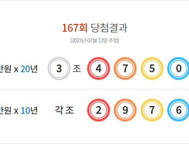 연금복권 167회 당첨결과 및 168회 분석