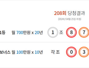 연금복권 208회 당첨결과 및 209회 분석