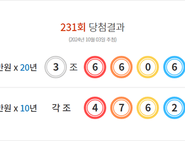 연금복권 231회 당첨결과 및 232회 분석